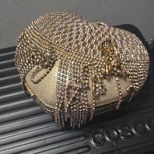 Gold Rhinestone Evening Clutch with Fringe